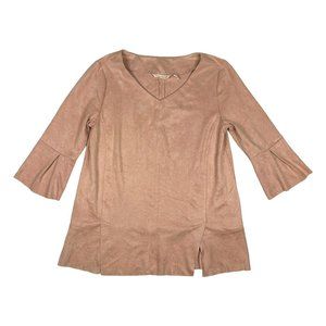 Soft Surroundings Womens Sz S Izzy Tunic Top Faux Suede Blush Pink Bell Sleeve